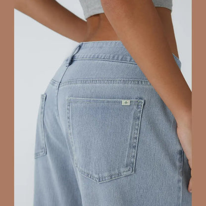 Asymmetrical low-rise loose wide-leg washed casual jeans