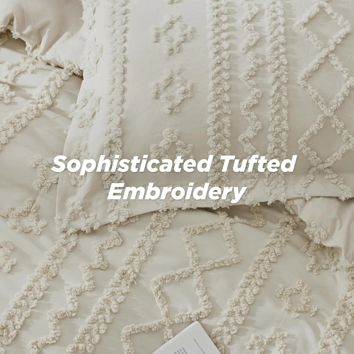 Tufted Bohemian Bedding Set 3-Piece – Breathable Comforter with 2 Pillowcases