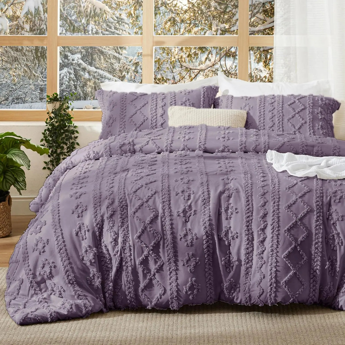 Tufted Bohemian Bedding Set 3-Piece – Breathable Comforter with 2 Pillowcases