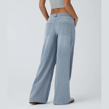 Asymmetrical low-rise loose wide-leg washed casual jeans