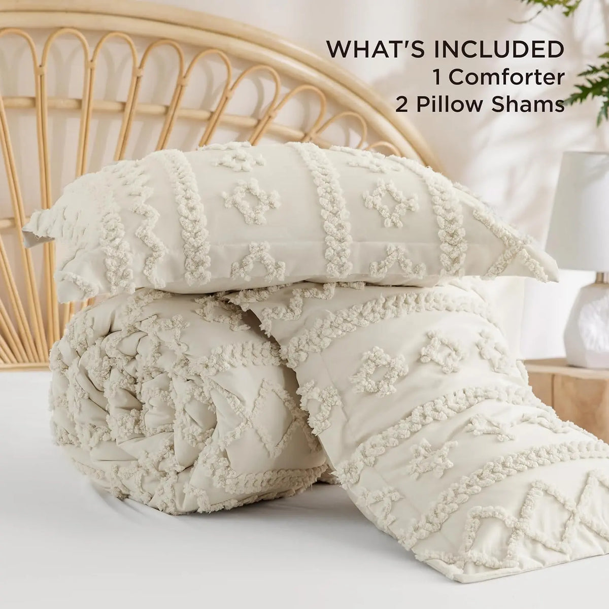 Tufted Bohemian Bedding Set 3-Piece – Breathable Comforter with 2 Pillowcases